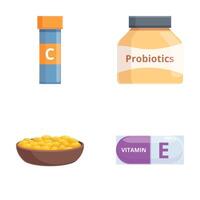 Assortment of vitamin and probiotic supplements vector