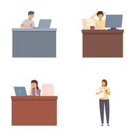 Set of office workers experiencing different emotions at desks vector