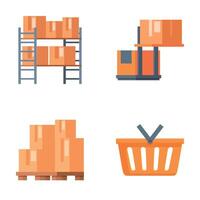 Collection of colorful, flatdesign icons representing warehouse and logistics elements vector
