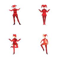 Colorful jester characters in various poses vector