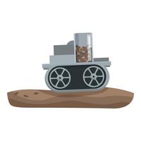 Cartoon mining cart with rocks on tracks vector