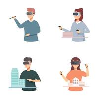 Virtual reality enthusiasts engaged in diverse activities vector