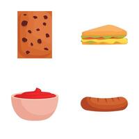 Delicious fast food and snack icons set vector