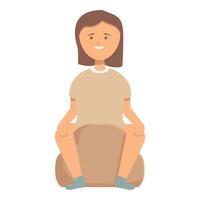 mujer practicando meditación en piso vector