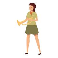 hembra dibujos animados personaje jugando trompeta vector