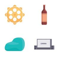 variedad icono conjunto sol, botella, nube, y cine firmar vector