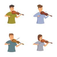 Set of cartoon characters playing violin vector