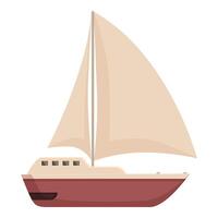 Flat design illustration of a classical sailboat with maroon hull and beige sails vector