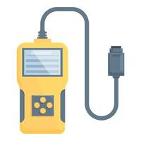 Flat design illustration of a handheld automotive diagnostic scanner with connected cable vector