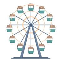 Flat design of a ferris wheel with colorful cabins on a white background vector