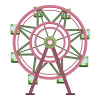 graphic of a vibrant pink ferris wheel with green seats on a white background vector