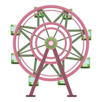 gráfico de un vibrante rosado ferris rueda con verde asientos en un blanco antecedentes vector