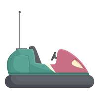 Colorful digital illustration of a green and pink bumper car with an antenna vector