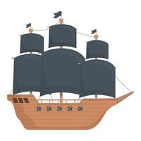 Flat design illustration of an oldfashioned pirate ship with sails unfurled vector