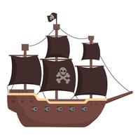 illustration of a classic cartoon pirate ship with black sails and skull flag vector