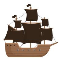 Stylized graphic of a classic pirate ship with sails and flags on a white background vector