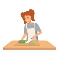 Woman preparing fresh cucumber in kitchen scene vector