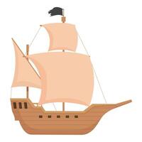 Flat design illustration of an oldfashioned sailing ship with beige sails vector