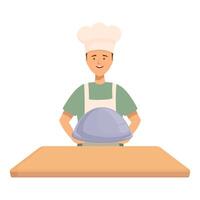 Cartoon chef presenting a covered dish vector