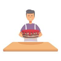 Man presenting a chocolate cake illustration vector