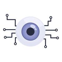 Graphic illustration of an eye with circuit board elements symbolizing technology and surveillance vector