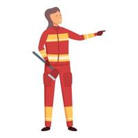 Female firefighter pointing and holding an axe vector