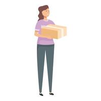 Illustration of a smiling young woman holding a large cardboard box, isolated on a white background vector