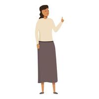 Illustration of a woman standing with one finger raised as if gesturing a new idea or solution vector