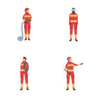 Set of four firefighter characters in uniform vector