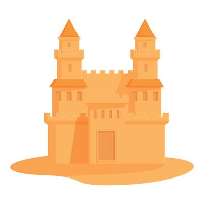 Vibrant illustration of an orange sandcastle on a white background