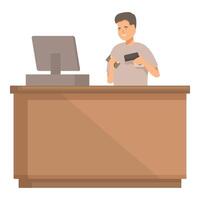 Man at checkout with barcode scanner vector