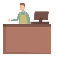Friendly cashier working at checkout counter vector