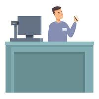 Smiling cashier working at checkout counter vector