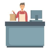Friendly cashier working at checkout counter vector