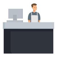 Smiling salesman at retail checkout counter vector