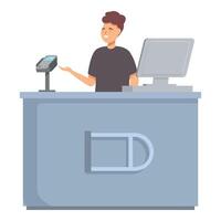 Friendly cashier operating pos terminal vector