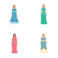 Elegant women in vintage dresses illustration set vector