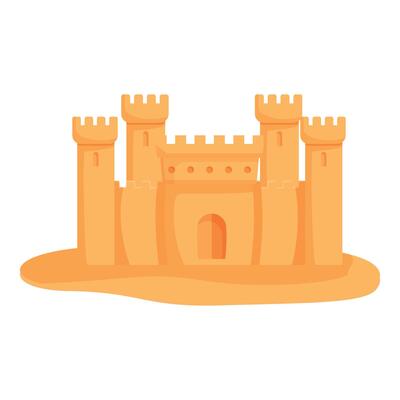 illustration of a bright and cheerful cartoon sandcastle isolated on a white background