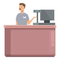 Cashier standing at checkout counter vector