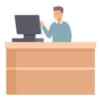 Smiling man working at computer desk vector