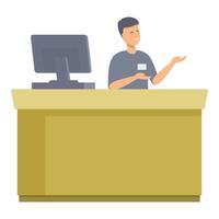 Friendly hotel receptionist working at front desk vector