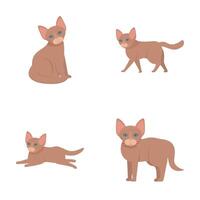 Set of cute cartoon brown cats in various poses vector