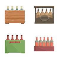 Assorted beer bottle crates and carriers set vector