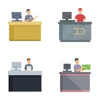 Set of cashiers at checkout counters vector