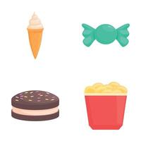 Assorted snack and dessert icons set vector