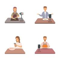Food bloggers creating content for social media vector