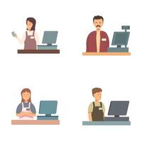 Set of diverse retail workers performing job duties vector