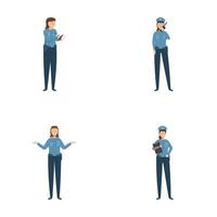 Set of cartoon police officers in various poses vector