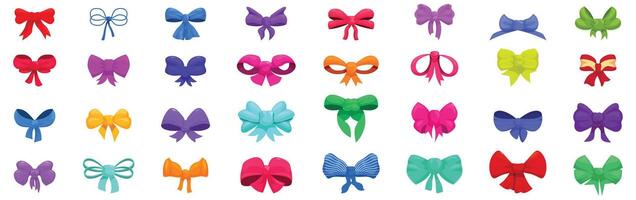 Bowknots icons set . A row of colorful bows with different colors and patterns vector