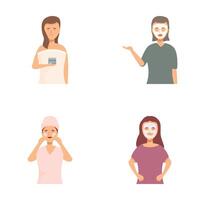 Set of people performing daily skincare routine vector